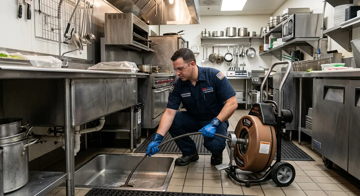 Commercial drain cleaning service in a restaurant kitchen in Seabrook